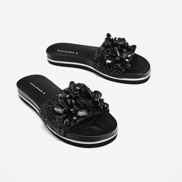 zara beaded slides